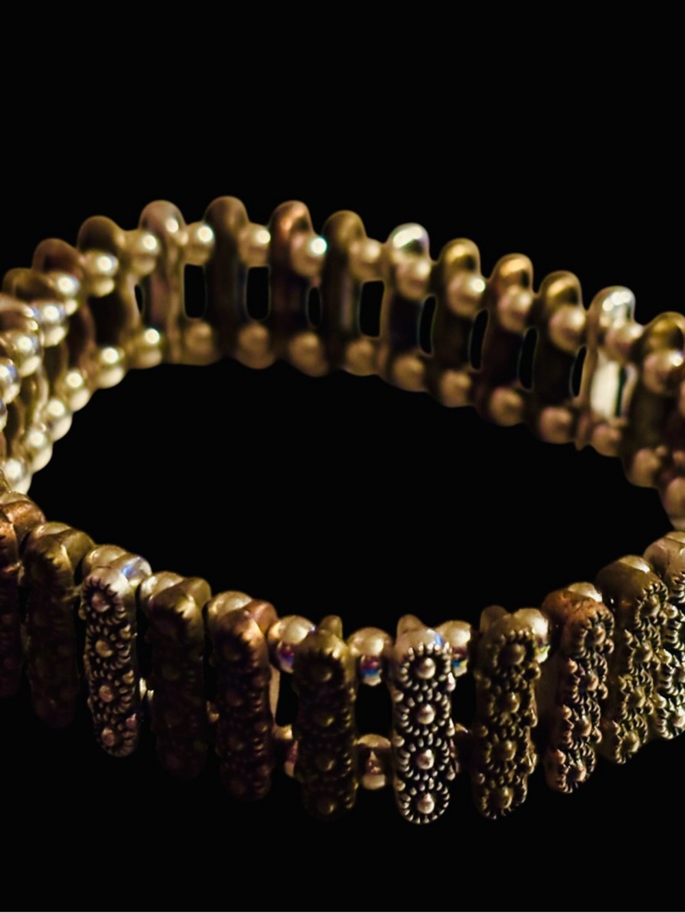 Silver tone and copper Floral Bar Stretch Bracelet - - Picture 2 of 3